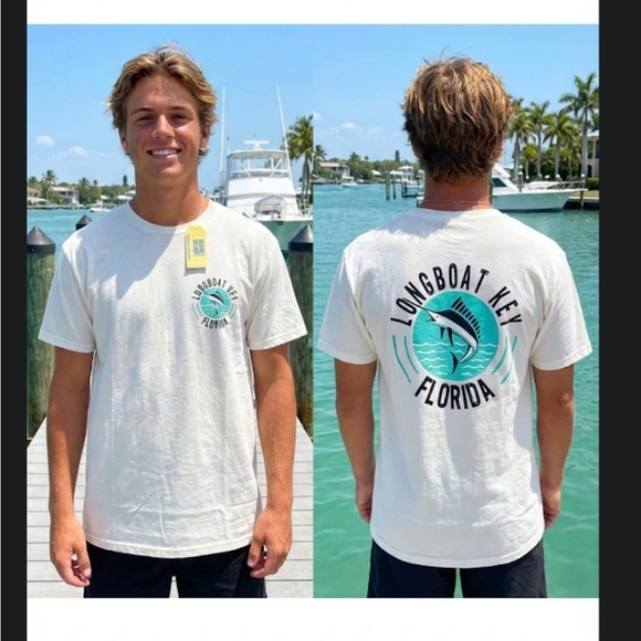 Gildan White Graphic Beach T-Shirt 100% Cotton Size: Medium - Picture 7 of 7